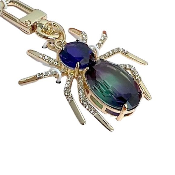 True to Form Spider Bag Charm Iridescent Crystal and Glass CZ Gold Tone Clip NIB - Picture 4 of 10